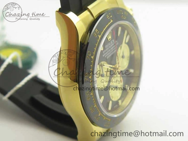 Daytona 116518LN YG JH Best Black Gold Dial On Rubber Strap A4130 (Free XS Rubber ) DailyWear 3458