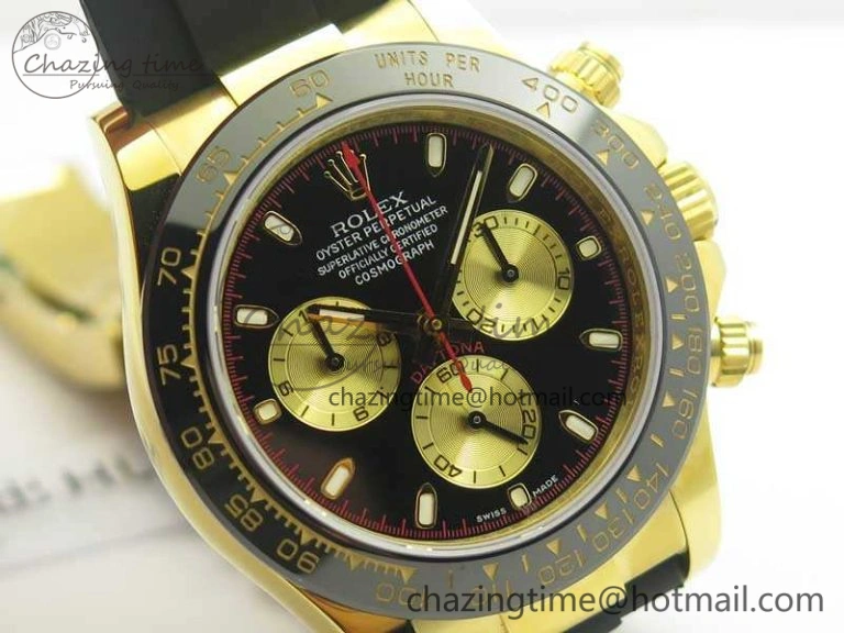 Daytona 116518LN YG JH Best Black Gold Dial On Rubber Strap A4130 (Free XS Rubber ) DailyWear 3458