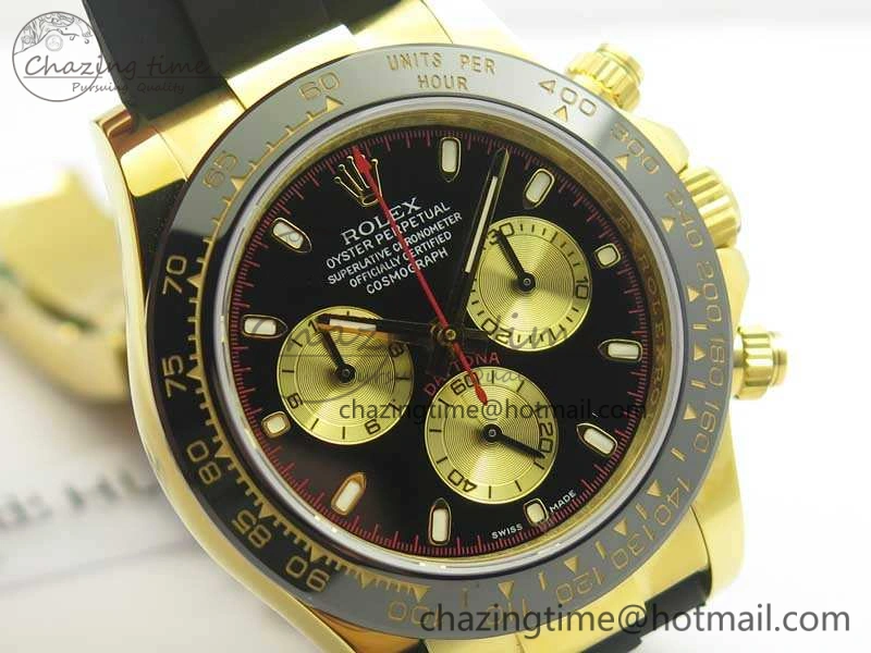 Daytona 116518LN YG JH Best Black Gold Dial On Rubber Strap A4130 (Free XS Rubber ) DailyWear 3458