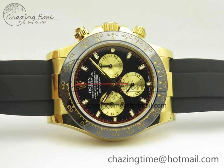 Daytona 116518LN YG JH Best Black Gold Dial On Rubber Strap A4130 (Free XS Rubber ) DailyWear 3458
