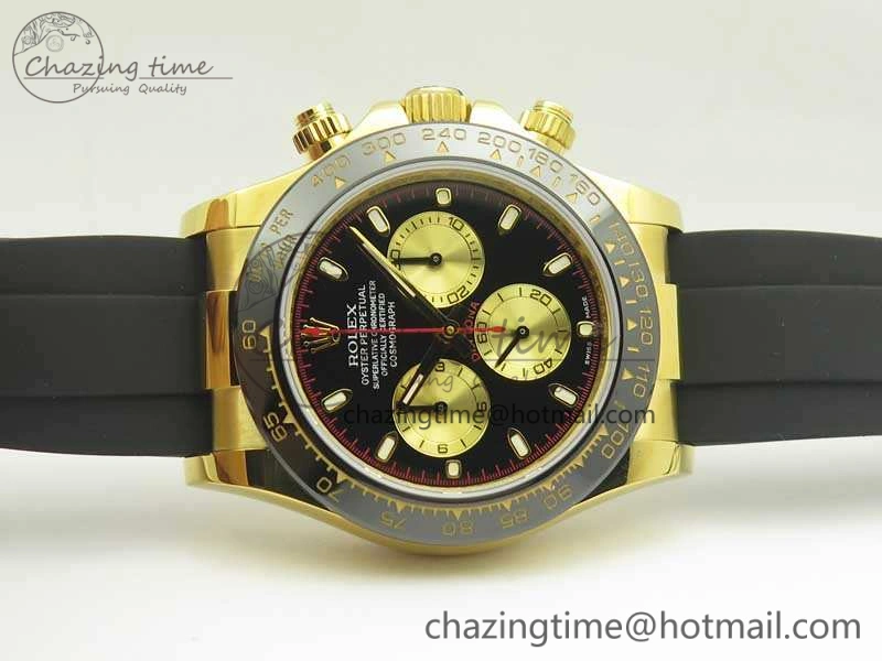Daytona 116518LN YG JH Best Black Gold Dial On Rubber Strap A4130 (Free XS Rubber ) DailyWear 3458