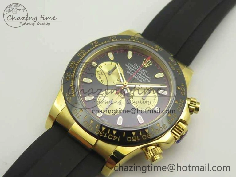 Daytona 116518LN YG JH Best Black Gold Dial On Rubber Strap A4130 (Free XS Rubber ) DailyWear 3458