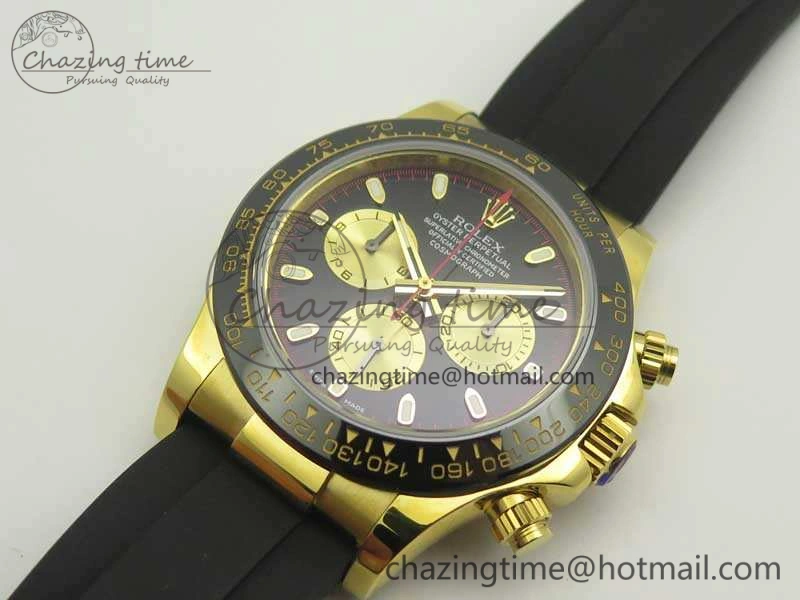 Daytona 116518LN YG JH Best Black Gold Dial On Rubber Strap A4130 (Free XS Rubber ) DailyWear 3458