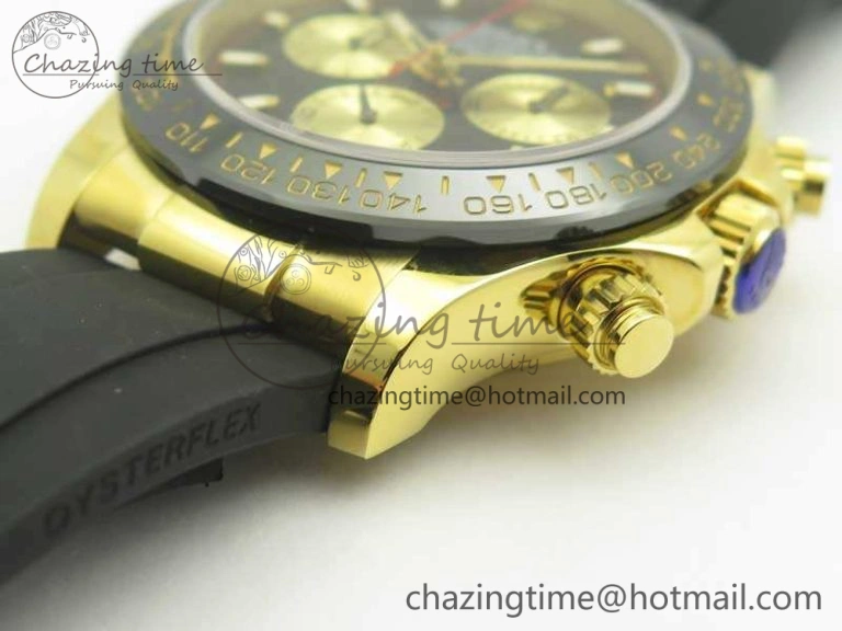 Daytona 116518LN YG JH Best Black Gold Dial On Rubber Strap A4130 (Free XS Rubber ) DailyWear 3458