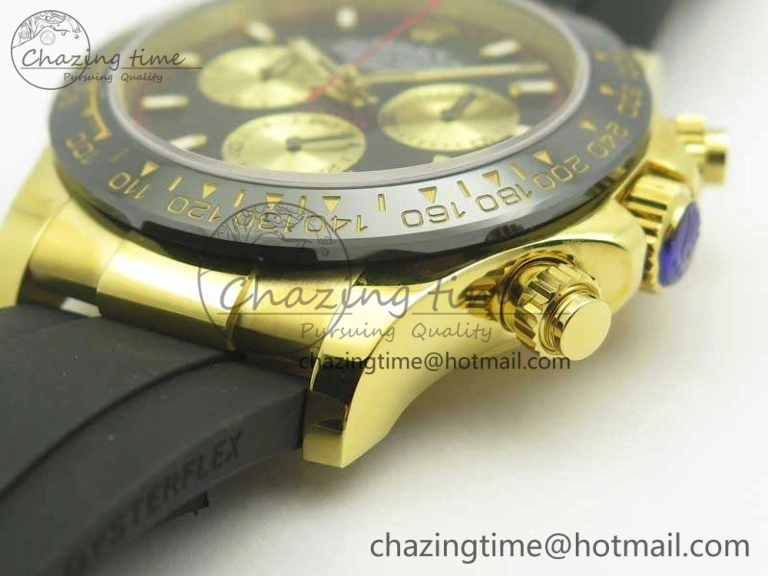 Daytona 116518LN YG JH Best Black Gold Dial On Rubber Strap A4130 (Free XS Rubber ) DailyWear 3458