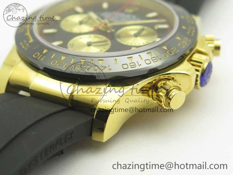 Daytona 116518LN YG JH Best Black Gold Dial On Rubber Strap A4130 (Free XS Rubber ) DailyWear 3458