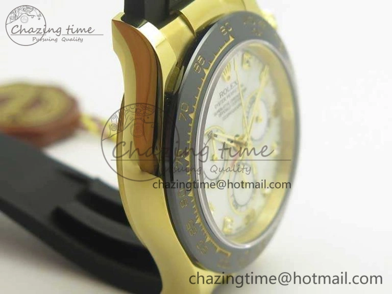 Daytona 116518LN YG JH Best White MOP Diam Dial On Rubber Strap A4130 (Free XS Rubber ) Packable 3460