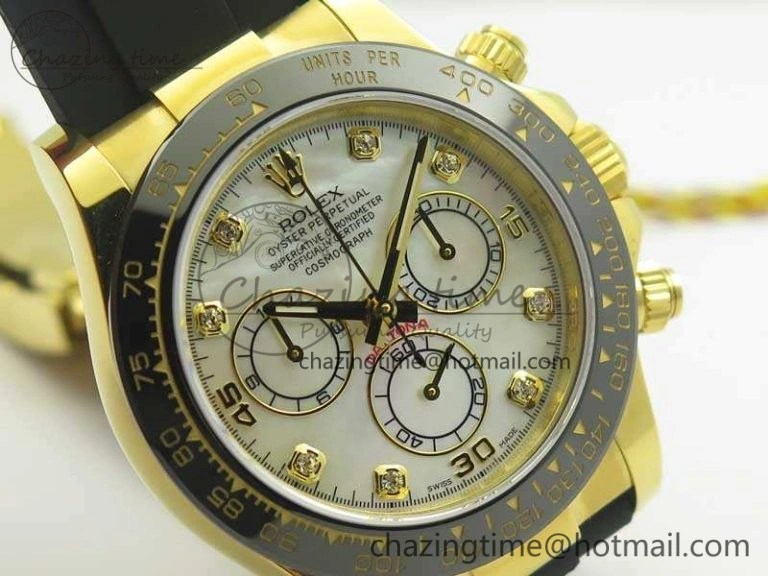 Daytona 116518LN YG JH Best White MOP Diam Dial On Rubber Strap A4130 (Free XS Rubber ) Packable 3460