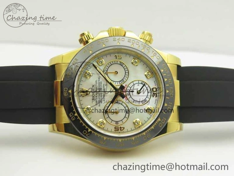 Daytona 116518LN YG JH Best White MOP Diam Dial On Rubber Strap A4130 (Free XS Rubber ) Packable 3460