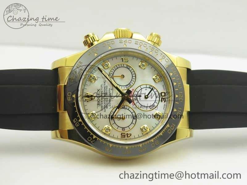 Daytona 116518LN YG JH Best White MOP Diam Dial On Rubber Strap A4130 (Free XS Rubber ) Packable 3460