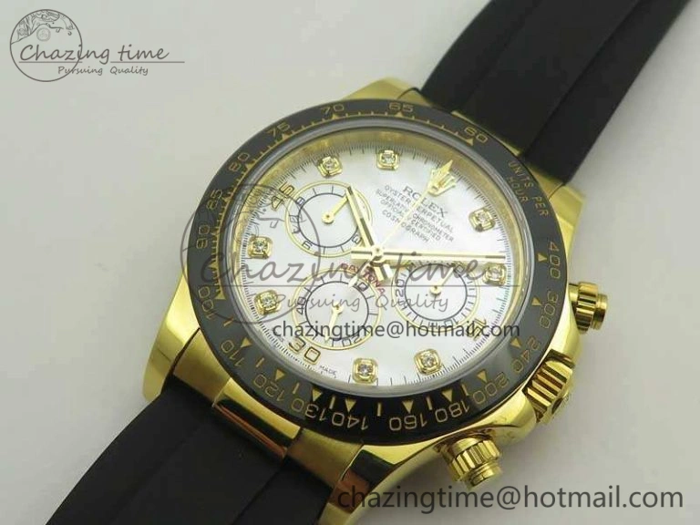 Daytona 116518LN YG JH Best White MOP Diam Dial On Rubber Strap A4130 (Free XS Rubber ) Packable 3460