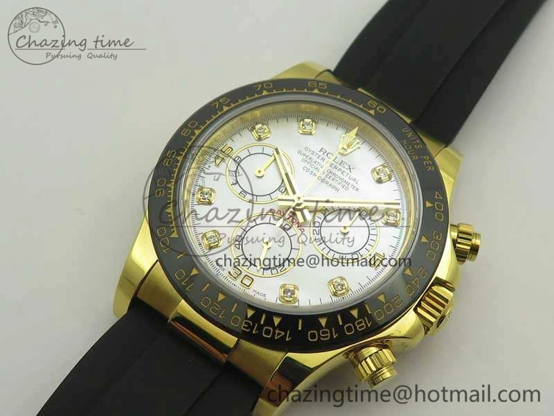 Daytona 116518LN YG JH Best White MOP Diam Dial On Rubber Strap A4130 (Free XS Rubber ) Packable 3460