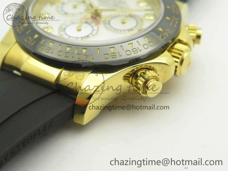 Daytona 116518LN YG JH Best White MOP Diam Dial On Rubber Strap A4130 (Free XS Rubber ) Packable 3460