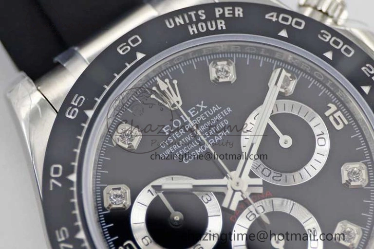 Elegant Daytona 116519 SS TWF 1:1 Best Edition 904L Steel Black Diamonds Dial on Oysterflex Strap A 2413