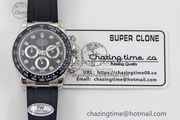 Elegant Daytona 116519 SS TWF 1:1 Best Edition 904L Steel Black Diamonds Dial on Oysterflex Strap A 2413