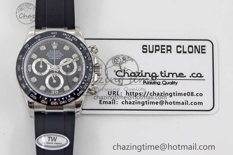 Elegant Daytona 116519 SS TWF 1:1 Best Edition 904L Steel Black Diamonds Dial on Oysterflex Strap A 2413