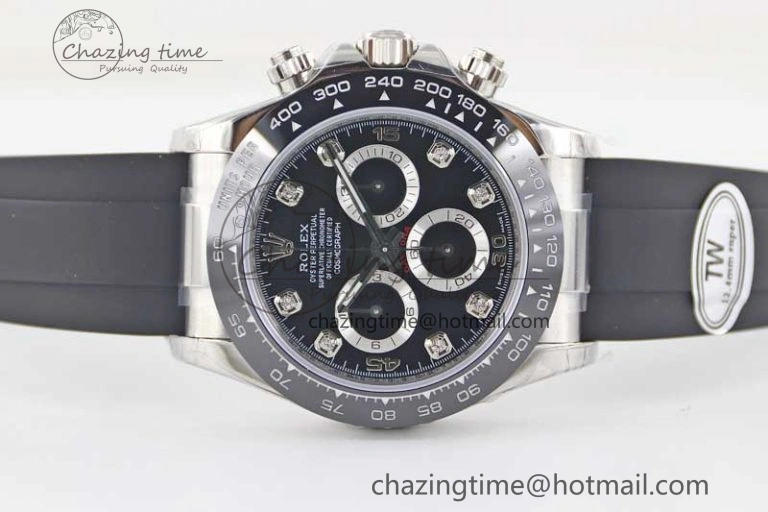 Elegant Daytona 116519 SS TWF 1:1 Best Edition 904L Steel Black Diamonds Dial on Oysterflex Strap A 2413