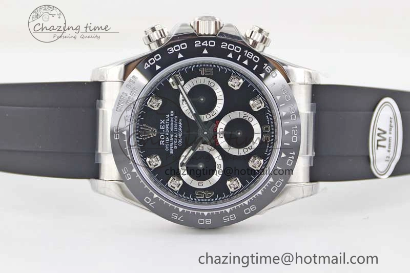 Elegant Daytona 116519 SS TWF 1:1 Best Edition 904L Steel Black Diamonds Dial on Oysterflex Strap A 2413