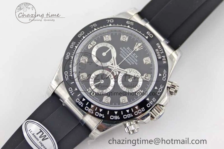 Elegant Daytona 116519 SS TWF 1:1 Best Edition 904L Steel Black Diamonds Dial on Oysterflex Strap A 2413