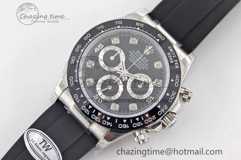Elegant Daytona 116519 SS TWF 1:1 Best Edition 904L Steel Black Diamonds Dial on Oysterflex Strap A 2413