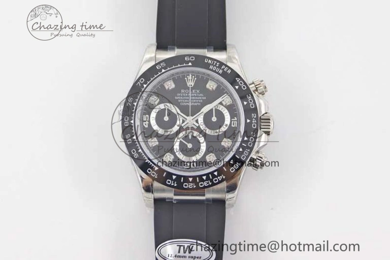 Elegant Daytona 116519 SS TWF 1:1 Best Edition 904L Steel Black Diamonds Dial on Oysterflex Strap A 2413