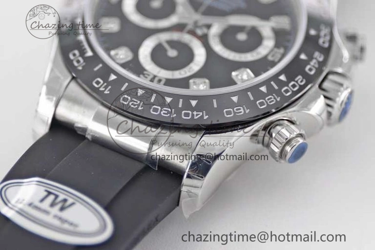 Elegant Daytona 116519 SS TWF 1:1 Best Edition 904L Steel Black Diamonds Dial on Oysterflex Strap A 2413