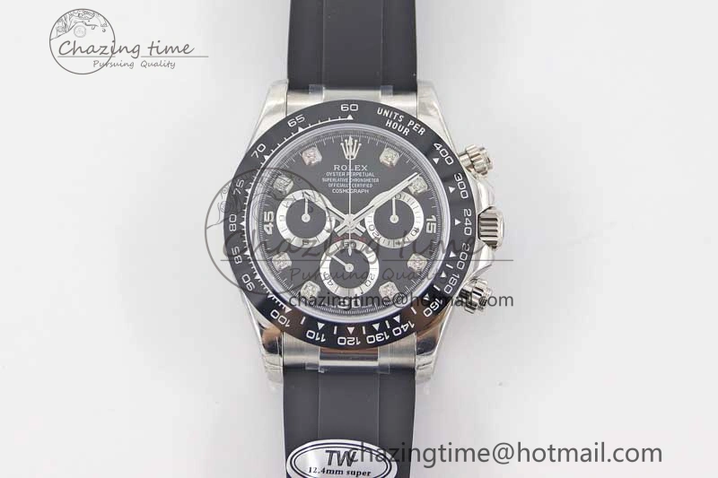 Elegant Daytona 116519 SS TWF 1:1 Best Edition 904L Steel Black Diamonds Dial on Oysterflex Strap A 2413