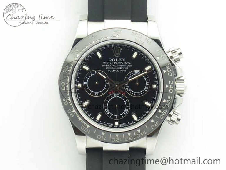 Compact Daytona 116519LN JH Best Black Dial On Rubber Strap A4130 (Free XS Rubber ) 3461