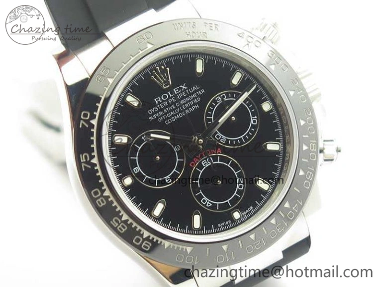 Compact Daytona 116519LN JH Best Black Dial On Rubber Strap A4130 (Free XS Rubber ) 3461