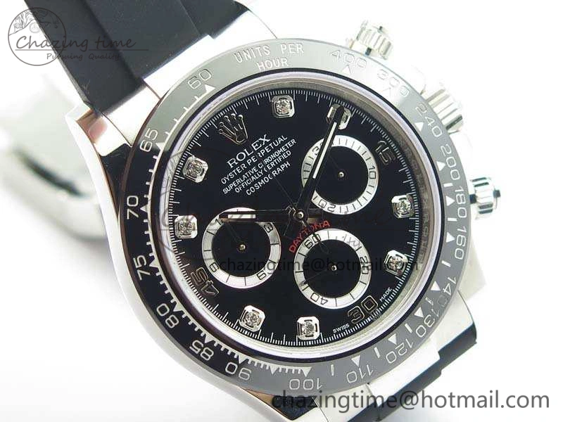 SoftTouch Daytona 116519LN JH Best Edition Black Dial Crystal Markers On Rubber Strap A4130 (Free XS Rubber Strap) 3558