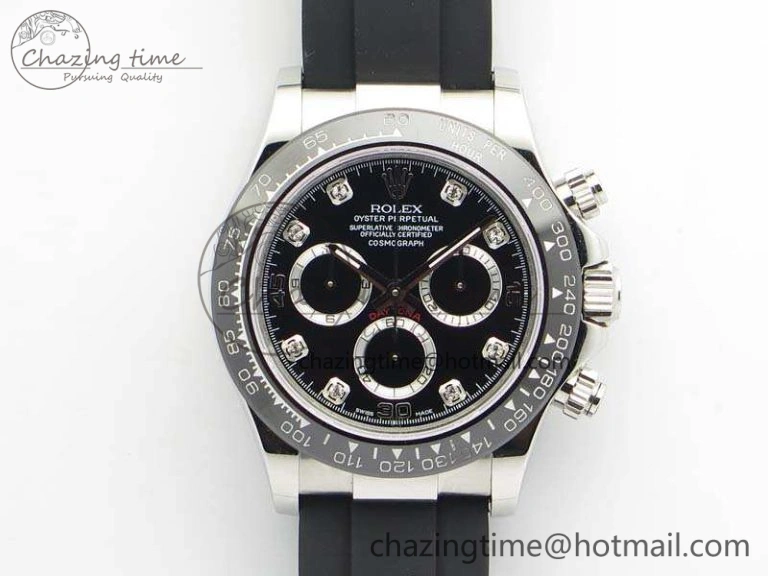 SoftTouch Daytona 116519LN JH Best Edition Black Dial Crystal Markers On Rubber Strap A4130 (Free XS Rubber Strap) 3558