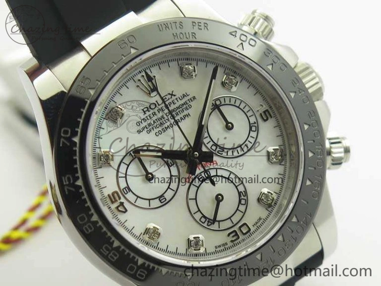 Daytona 116519LN JH Best White MOP Crystal Dial On Rubber Strap A4130 (Free XS Rubber ) FlexibleFit 3462