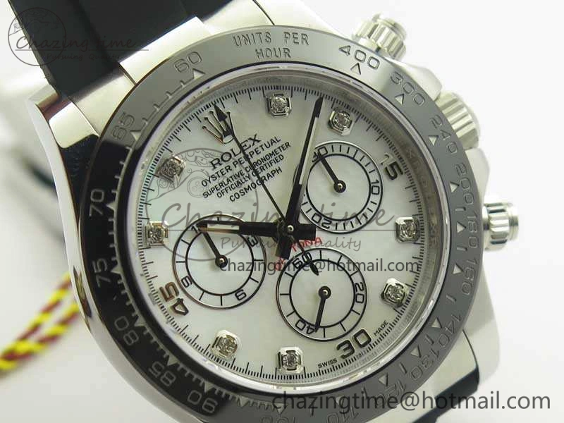 Daytona 116519LN JH Best White MOP Crystal Dial On Rubber Strap A4130 (Free XS Rubber ) FlexibleFit 3462