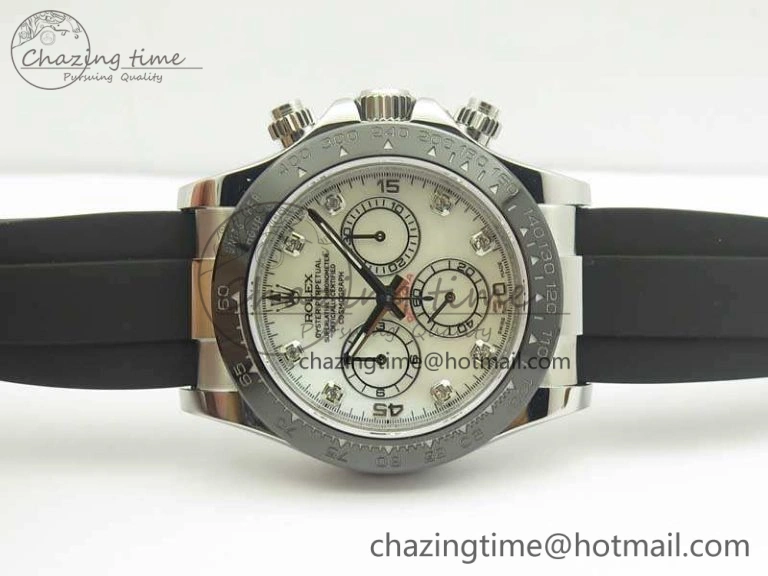 Daytona 116519LN JH Best White MOP Crystal Dial On Rubber Strap A4130 (Free XS Rubber ) FlexibleFit 3462