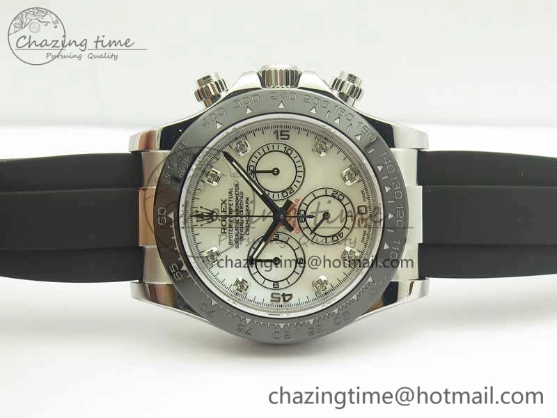 Daytona 116519LN JH Best White MOP Crystal Dial On Rubber Strap A4130 (Free XS Rubber ) FlexibleFit 3462