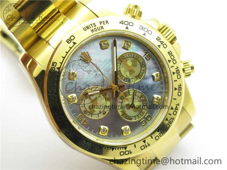 TravelReady Daytona 116520 YG UBF Best Edition Ice Blue MOP Crystal Markers Dial on YG Bracelet A 2939