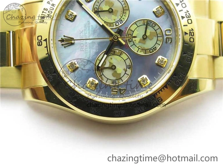 TravelReady Daytona 116520 YG UBF Best Edition Ice Blue MOP Crystal Markers Dial on YG Bracelet A 2939