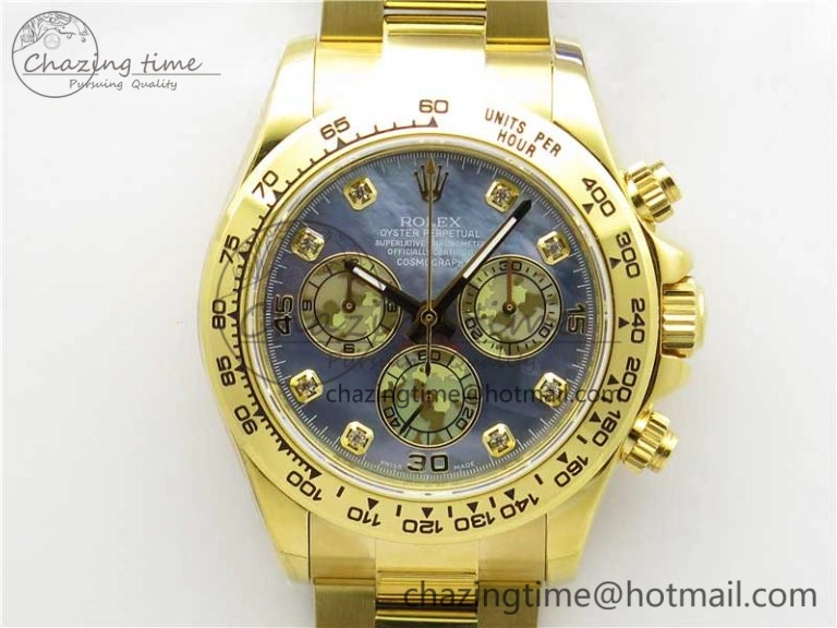 TravelReady Daytona 116520 YG UBF Best Edition Ice Blue MOP Crystal Markers Dial on YG Bracelet A 2939
