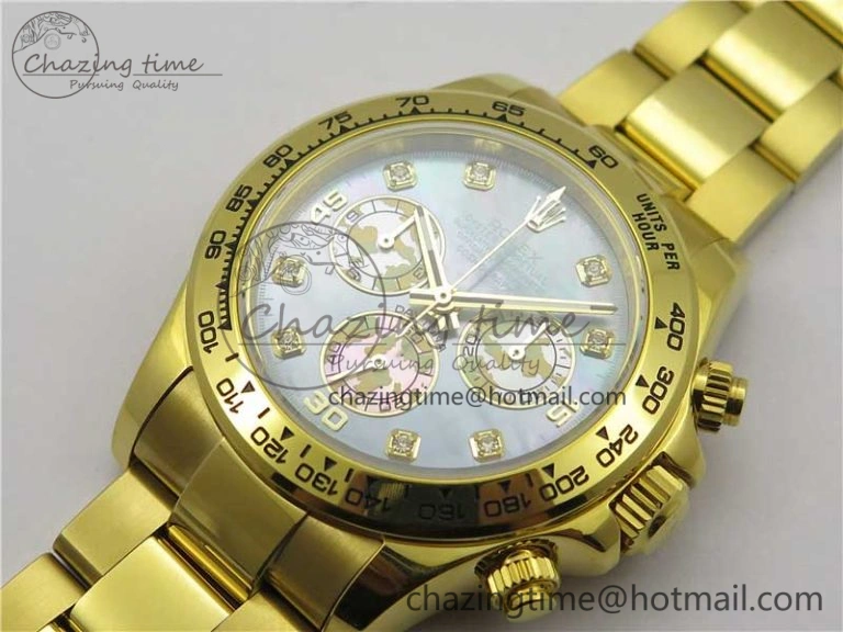 TravelReady Daytona 116520 YG UBF Best Edition Ice Blue MOP Crystal Markers Dial on YG Bracelet A 2939