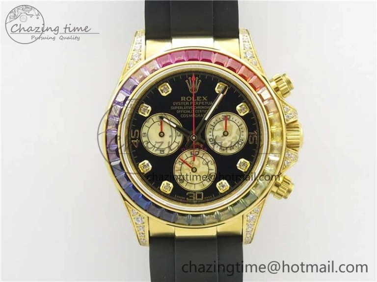 Daytona 116589RBOW YG Rainbow Crystal BLF Best Edition Black Dial on Rubber Strap A StreetReady 3238