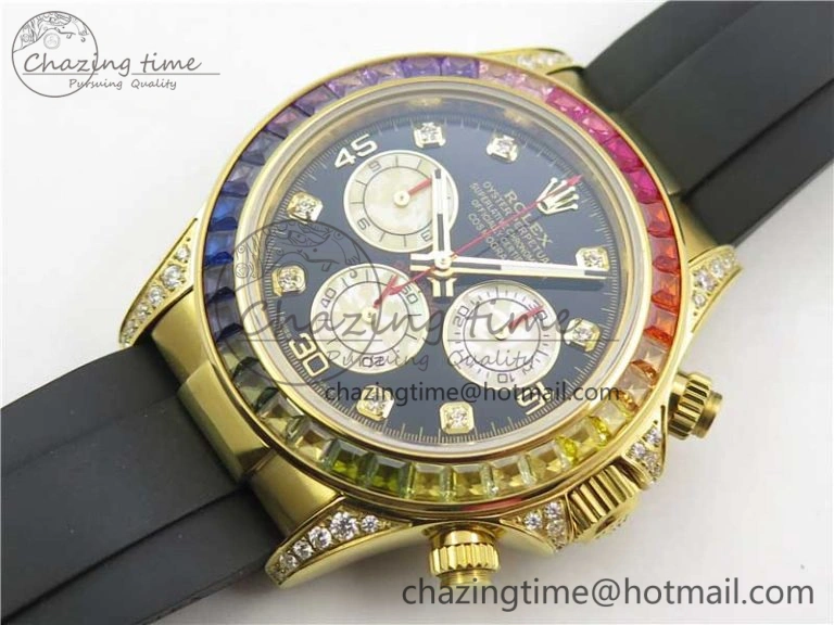 Daytona 116589RBOW YG Rainbow Crystal BLF Best Edition Black Dial on Rubber Strap A StreetReady 3238