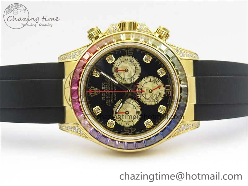 Daytona 116589RBOW YG Rainbow Crystal BLF Best Edition Black Dial on Rubber Strap A StreetReady 3238