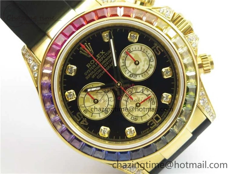 Daytona 116589RBOW YG Rainbow Crystal BLF Best Edition Black Dial on Rubber Strap A StreetReady 3238