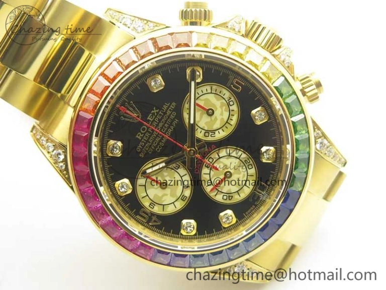 Durable Daytona 116589RBOW YG Rainbow Crystal BLF Best Edition Black Dial on YG Bracelet A 3352