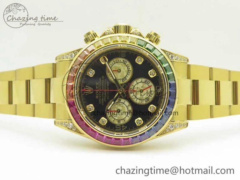 Durable Daytona 116589RBOW YG Rainbow Crystal BLF Best Edition Black Dial on YG Bracelet A 3352