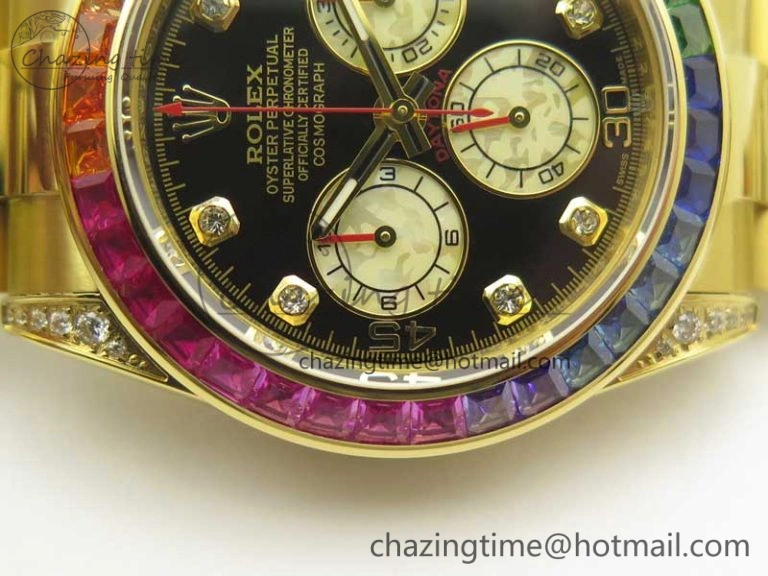 Durable Daytona 116589RBOW YG Rainbow Crystal BLF Best Edition Black Dial on YG Bracelet A 3352