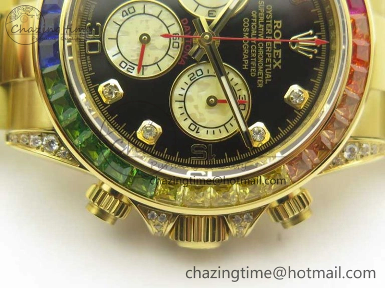 Durable Daytona 116589RBOW YG Rainbow Crystal BLF Best Edition Black Dial on YG Bracelet A 3352