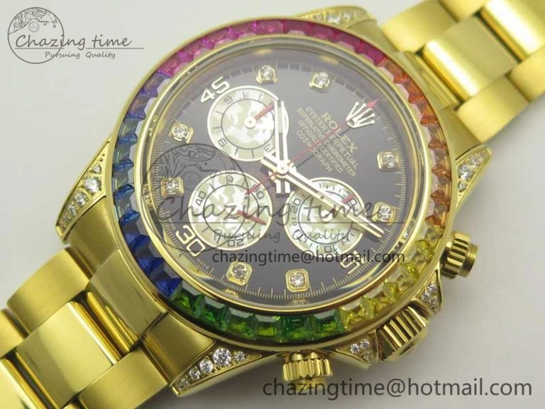 Durable Daytona 116589RBOW YG Rainbow Crystal BLF Best Edition Black Dial on YG Bracelet A 3352