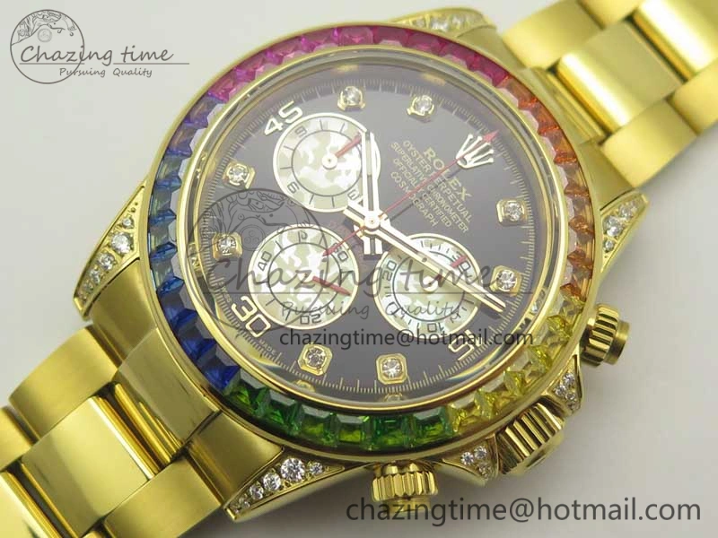 Durable Daytona 116589RBOW YG Rainbow Crystal BLF Best Edition Black Dial on YG Bracelet A 3352