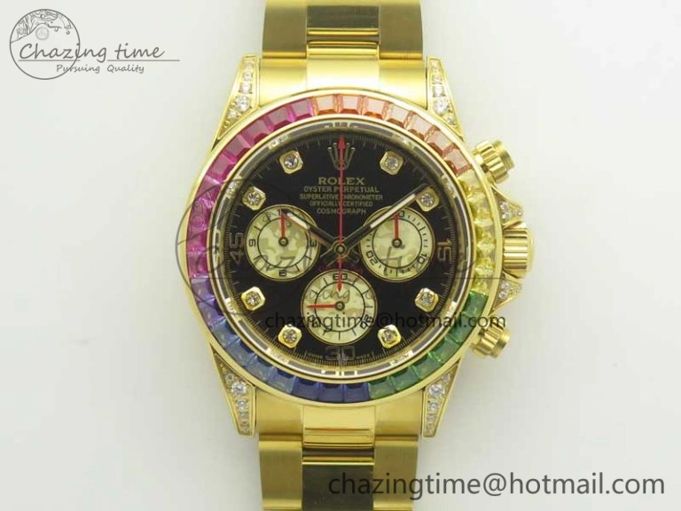 Durable Daytona 116589RBOW YG Rainbow Crystal BLF Best Edition Black Dial on YG Bracelet A 3352